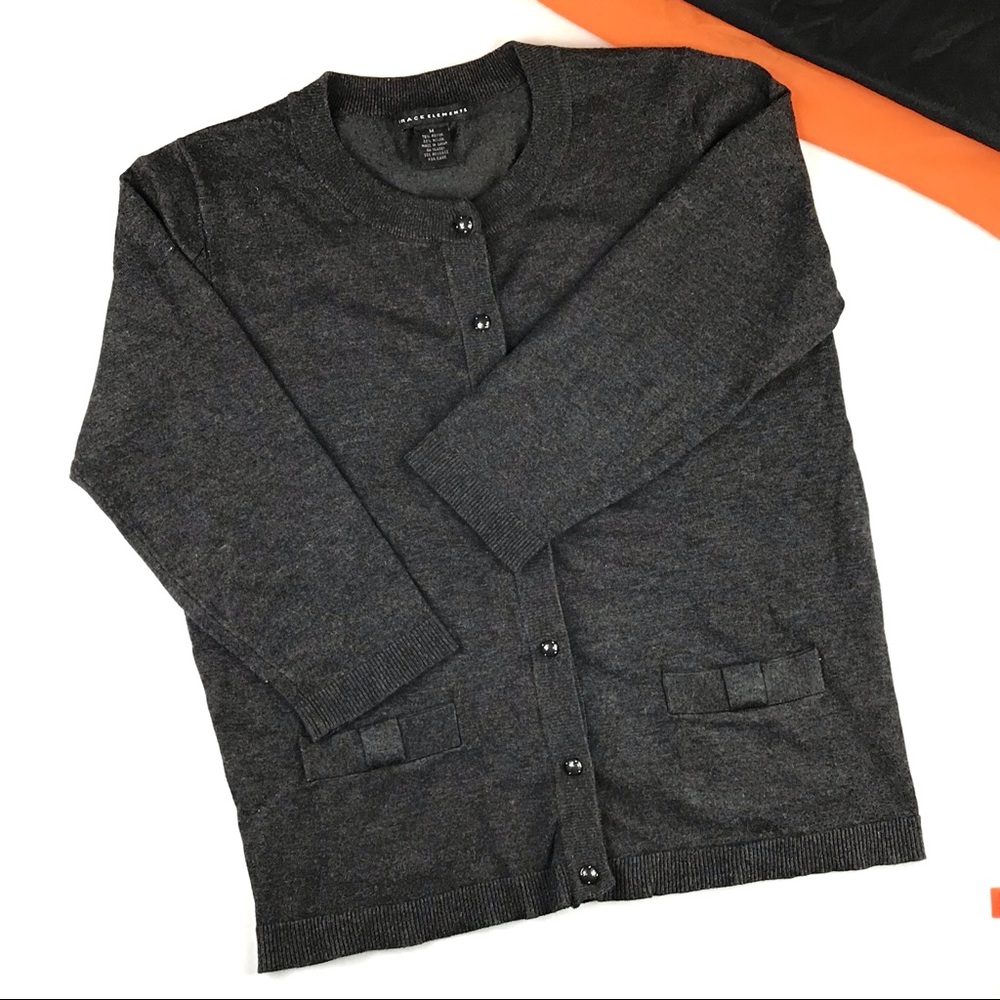 Grace Elements Lightweight Cardigan 3/4 Sleeve Charcoal Gray Decorative Button